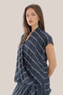 Sleeveless wrap top with crinkle striped and draped front